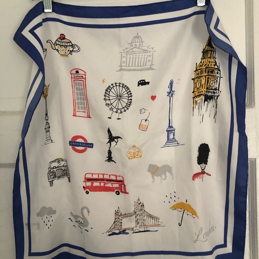 J. Crew London Icon Print Silk Scarf in White, Blue, Red
